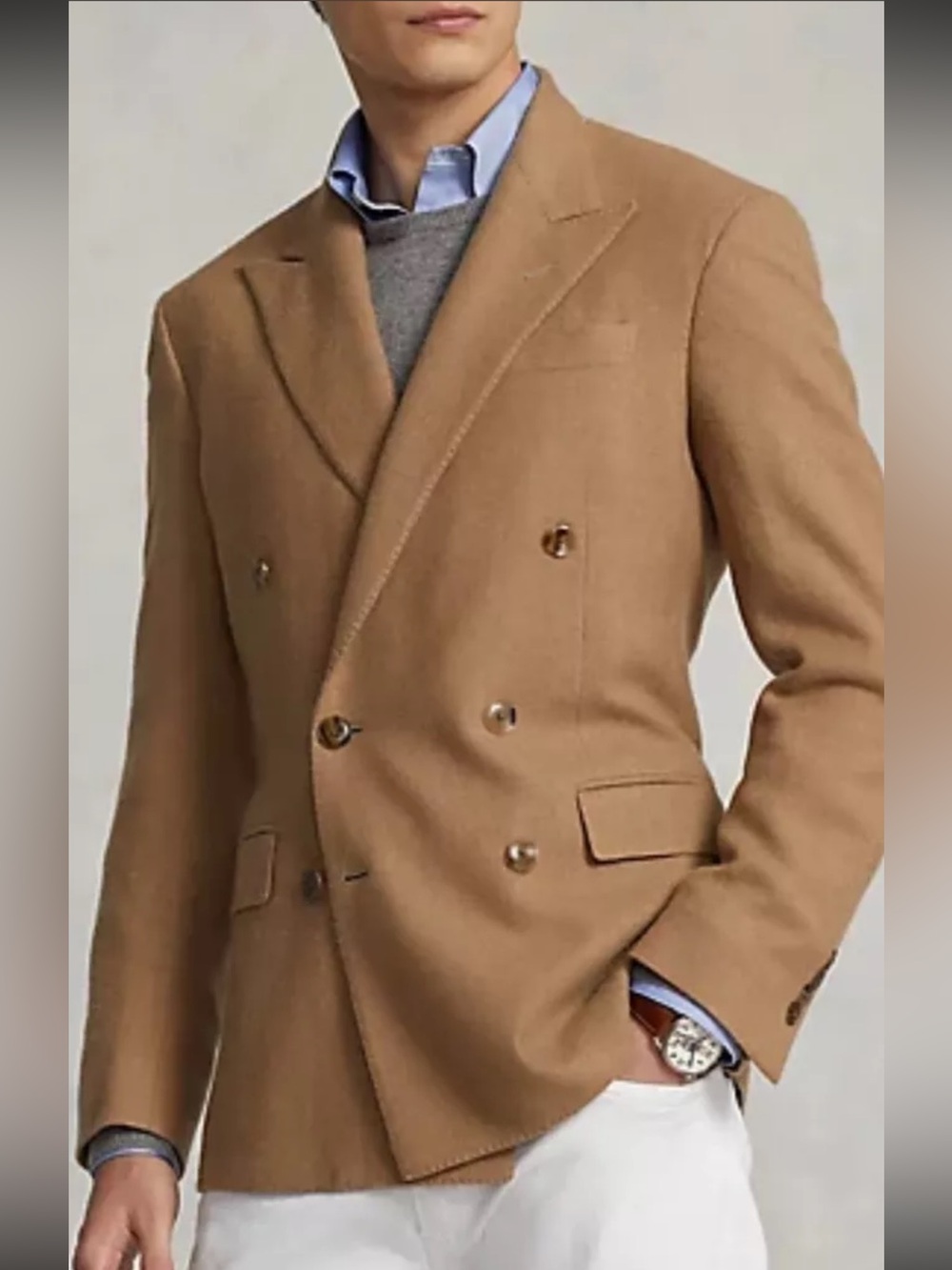 $1998 Polo Ralph Lauren 42L Italy Camel Cashmere Double-Breasted Sports Jacket